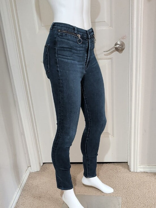 VTG 2000 Hudson Jeans Dark Blue Skinny Low-Rise Jeans w/ Front Ring Accent Zippers Sz 27