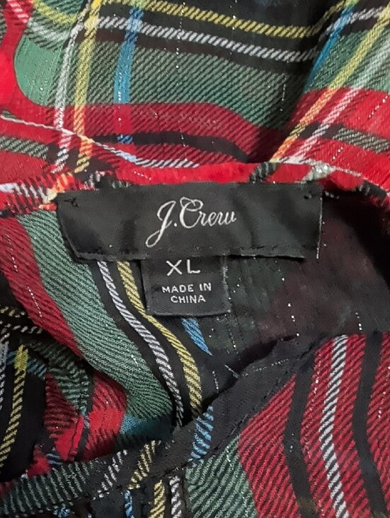 J. Crew Plaid Long-Sleeve Sheer Tiered Midi Dress in Red, Green & Blue Size XL