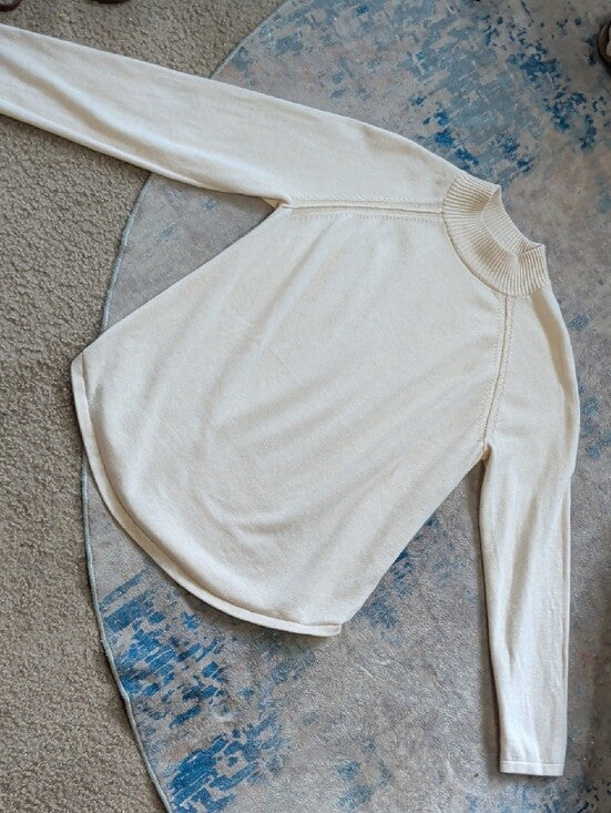 JEANNE PIERRE Cream Turtleneck Raglan Sweater Women's Large 100% Cotton