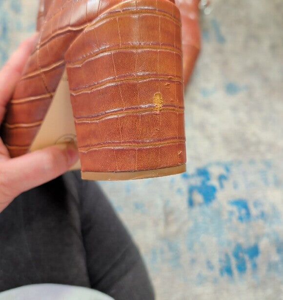 VTG Chinese Laundry Cognac Croc-Embossed Block Heel Ankle Boots Women's 7