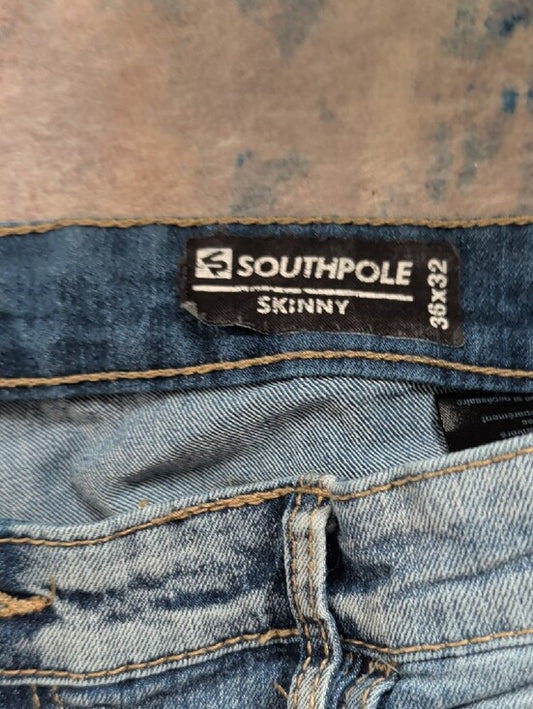 South Pole Men's Light Blue Distressed Biker Skinny Jeans 36x32