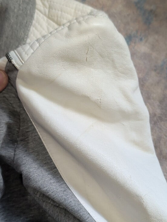 BKE Gray and Off-White Mixed-Material Retro Moto Jacket Women's Small