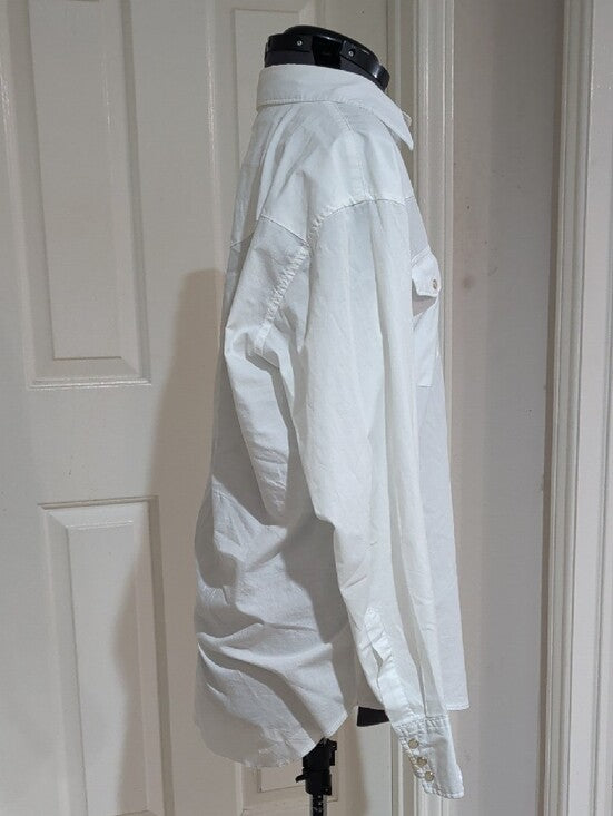 Classic Wrangler White Western-Style Button-Up Pearl Snap Shirt Sheer Retro Men's Large Tall