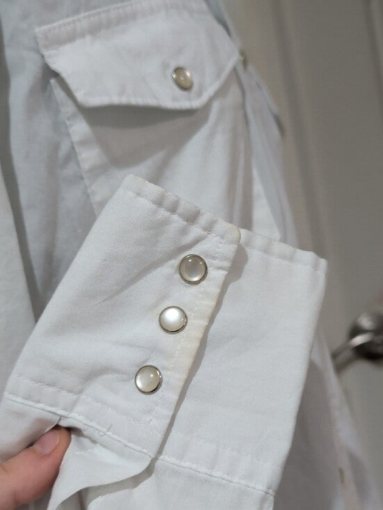 Classic Wrangler White Western-Style Button-Up Pearl Snap Shirt Sheer Retro Men's Large Tall
