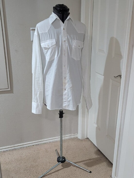 Classic Wrangler White Western-Style Button-Up Pearl Snap Shirt Sheer Retro Men's Large Tall