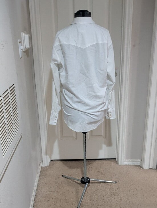 Classic Wrangler White Western-Style Button-Up Pearl Snap Shirt Sheer Retro Men's Large Tall