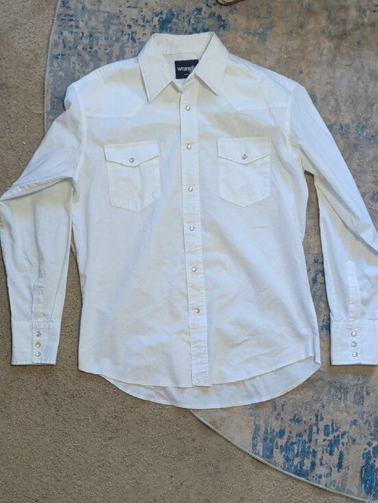 Classic Wrangler White Western-Style Button-Up Pearl Snap Shirt Sheer Retro Men's Large Tall