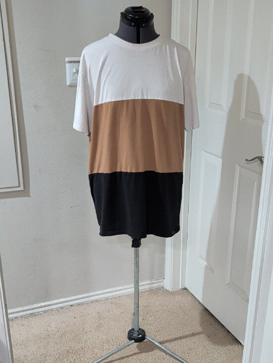 Kenneth Cole Short-Sleeve Colorblock Tee in White, Tan & Black Men's XL