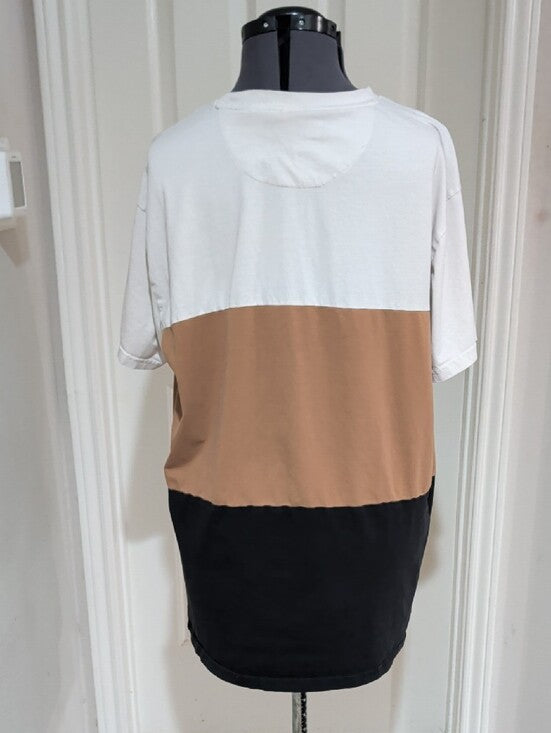 Kenneth Cole Short-Sleeve Colorblock Tee in White, Tan & Black Men's XL