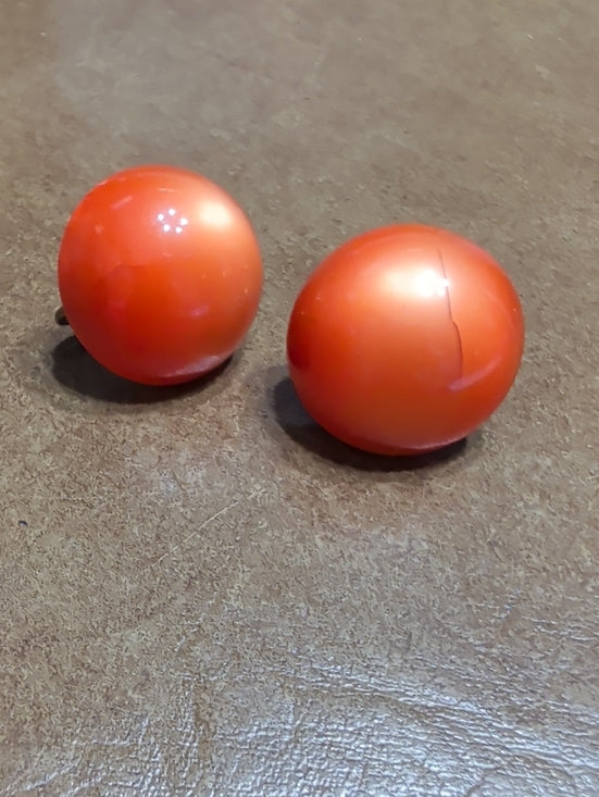 Retro French Bold Orange Round Clip-On Earrings VTG Atomic MCM