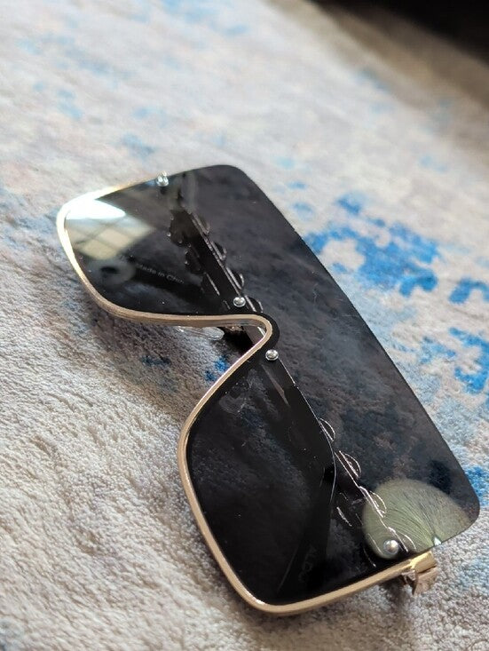 ALDO Women's Black Shield Sunglasses with Gold Chain Detail
