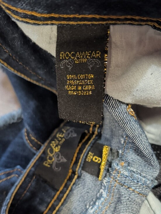 Y2K Rocawear Dark Blue Distressed Low-Rise Denim Shorts with Frayed Hem Women's 9 (M/L)