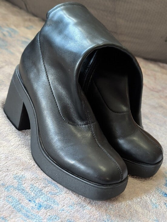Faux Leather Black Knee High Platform Block Heel Boots Women 6.5 US