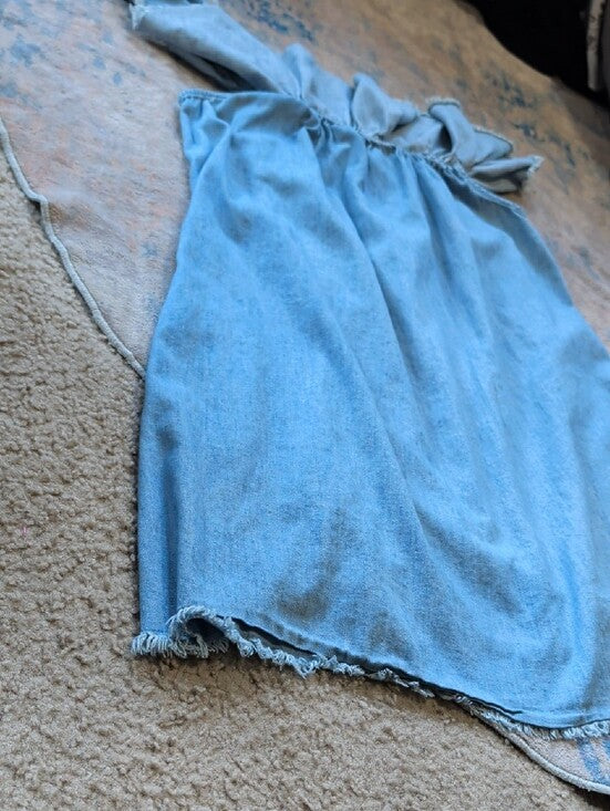 Mossimo Supply Co. Light Blue Off-Shoulder Ruffle Denim Dress Women's Small