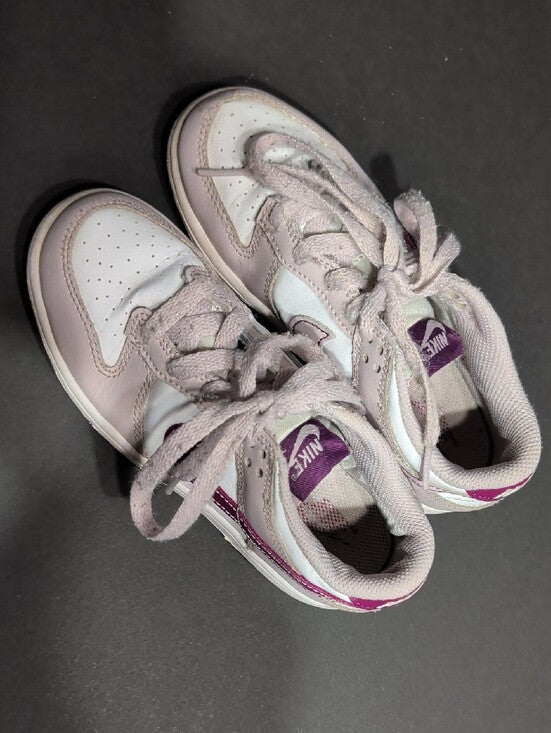 Nike Kids Dunk Low-Top Sneakers - White & Purple Swoosh Girls 13C