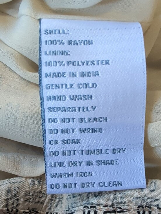 Casual Beige "LOVE" Patterned Short Sleeve Women's Dress XS Handmade