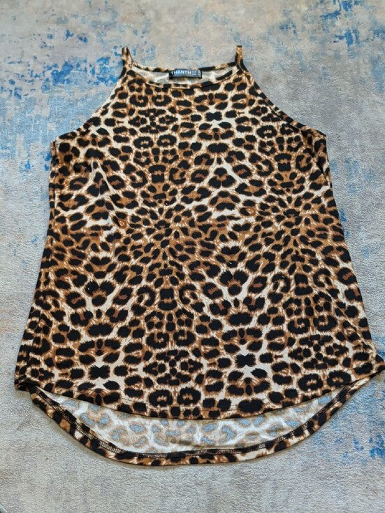 THANTH Leopard Print Halter Camisole in Brown and Cream Women's Small