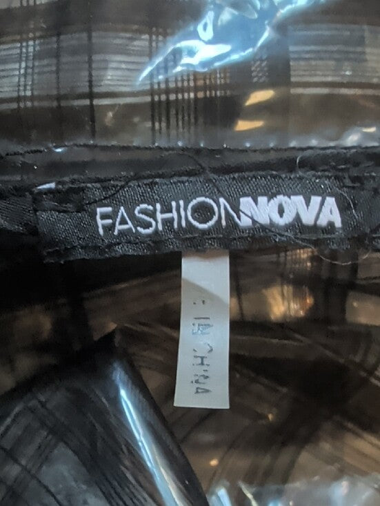 Fashion Nova Black Plaid Clear Hooded Raincoat Men's Large