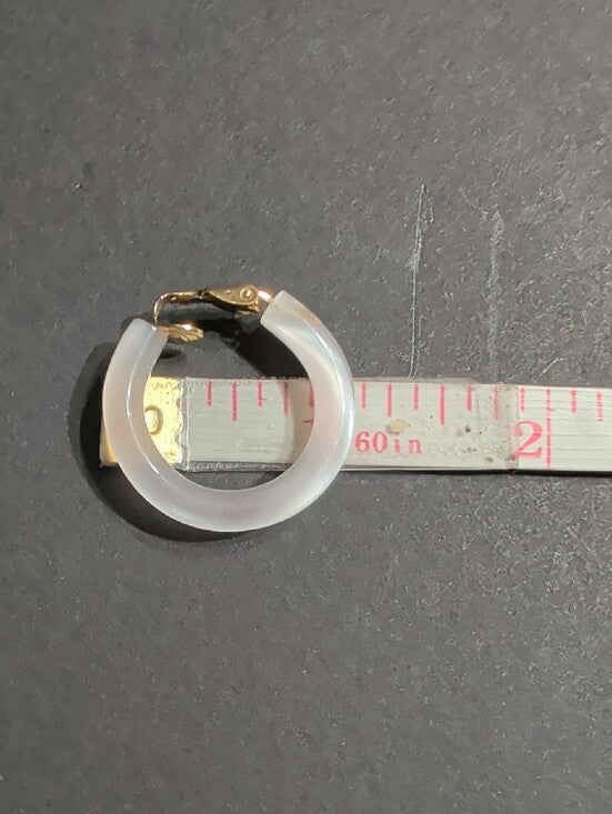 Classic White 1" Clip-On Hoop Earrings with Gold Accents Retro Women's Jewelry