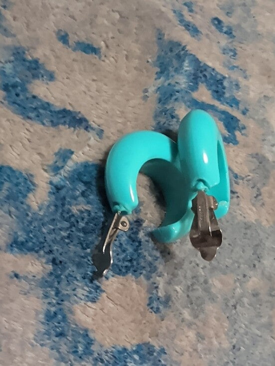 Retro Bright Turquoise 1" Hoop Earrings - Women's VTG Costume Jewelry