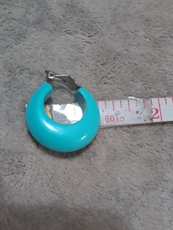 Retro Bright Turquoise 1" Hoop Earrings - Women's VTG Costume Jewelry