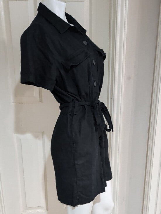 Matty M Black Short Sleeve Tie-Waist Linen Jumper Women's Large
