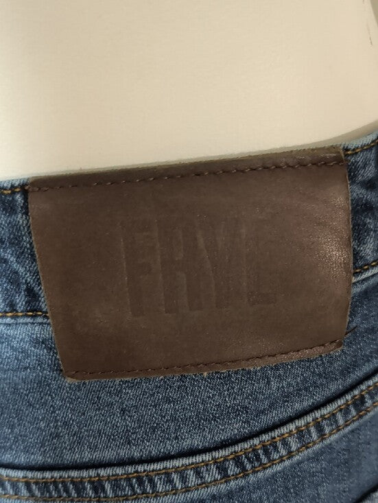 Frye Straight Mid-Rise Cropped Jeans in Washed Blue Women's 26 US
