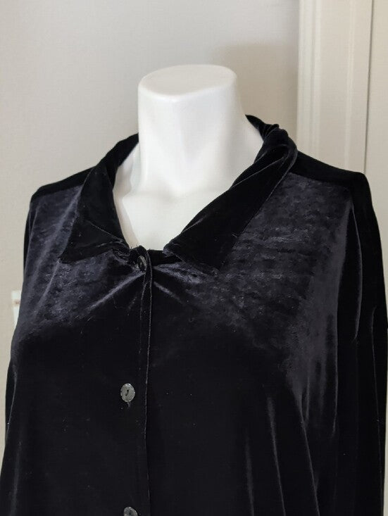 VTG Kathie Lee Collection 1996 Black Velvet Button-Front Sleep Shirt Women's 23W