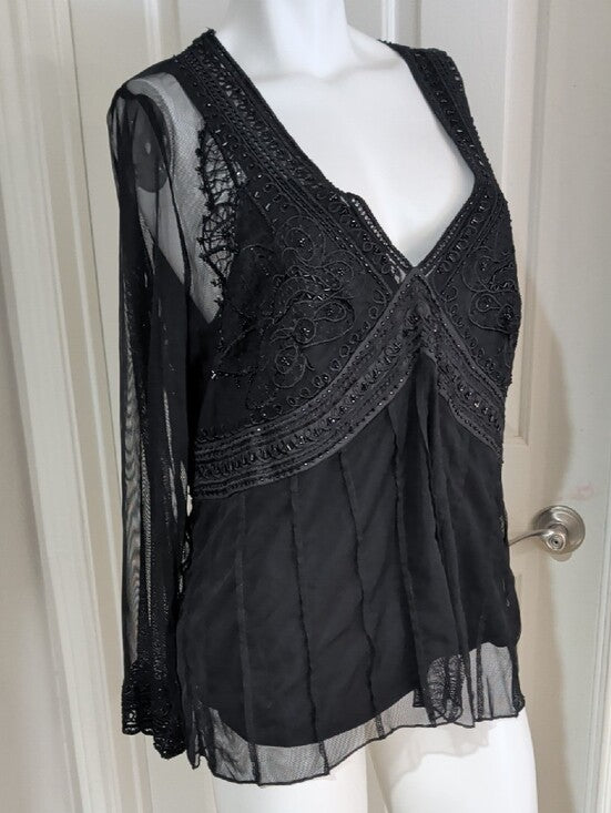 NWT e By Edi Woman (E.C.I) Black Embellished V-Neck Chiffon Blouse Women's 2X