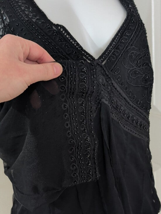 NWT e By Edi Woman (E.C.I) Black Embellished V-Neck Chiffon Blouse Women's 2X