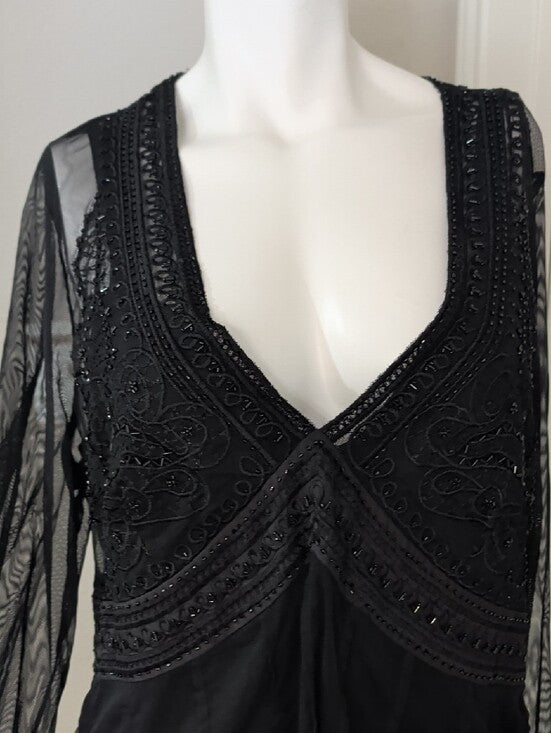NWT e By Edi Woman (E.C.I) Black Embellished V-Neck Chiffon Blouse Women's 2X