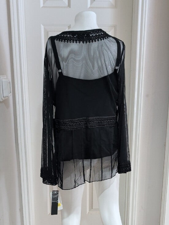 NWT e By Edi Woman (E.C.I) Black Embellished V-Neck Chiffon Blouse Women's 2X