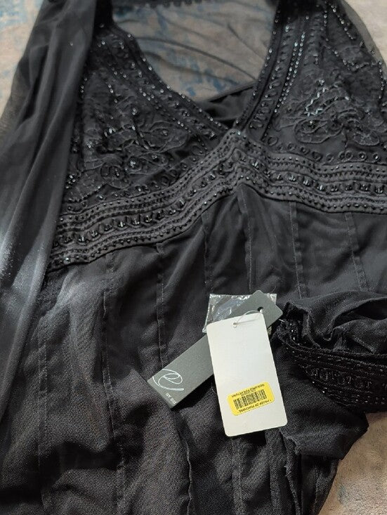 NWT e By Edi Woman (E.C.I) Black Embellished V-Neck Chiffon Blouse Women's 2X