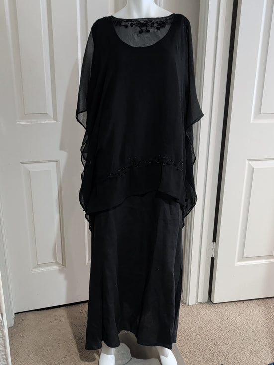 FLAX Black Chiffon Overlay Maxi Dress (2-Piece) Women's 3G