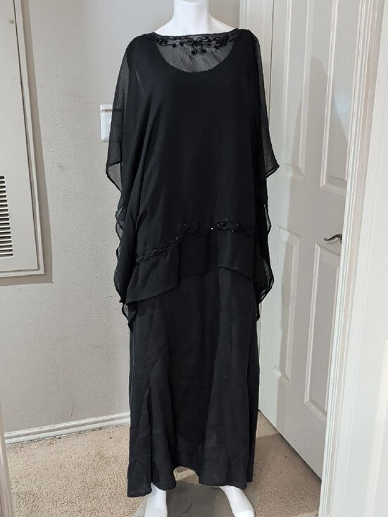 FLAX Black Chiffon Overlay Maxi Dress (2-Piece) Women's 3G