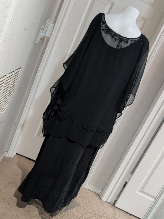 FLAX Black Chiffon Overlay Maxi Dress (2-Piece) Women's 3G