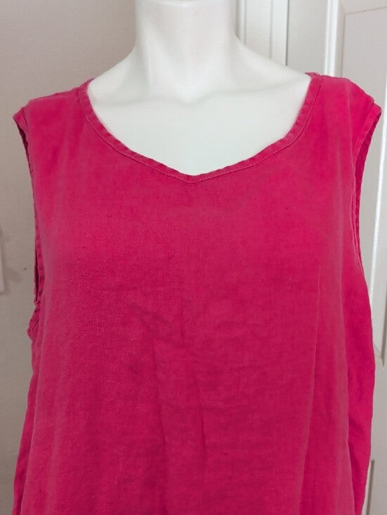 Vintage FLAX by Jeanne Engelhart 100% Linen Sleeveless Maxi Dress in Hot Pink Women's 1G