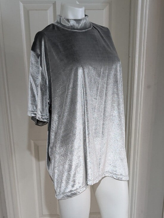 Retro Venezia Jeans Silver Velvet Mock Neck Tunic Women's 26/28 US