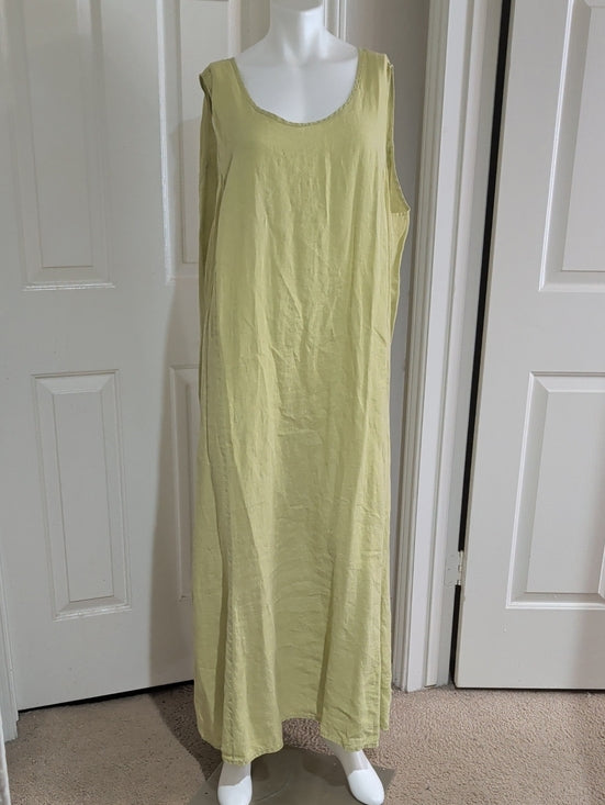 VTG Flax Sleeveless 100% Linen Maxi Dress in Pale Lime Women's 3G US