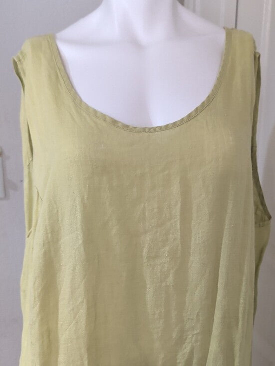 VTG Flax Sleeveless 100% Linen Maxi Dress in Pale Lime Women's 3G US