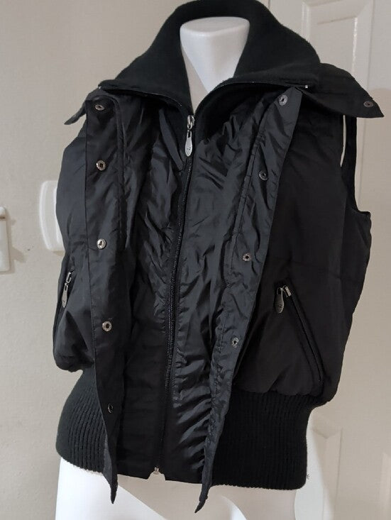 Me Jane Black Quilted Puffer Vest with Ribbed Waist Women's Large