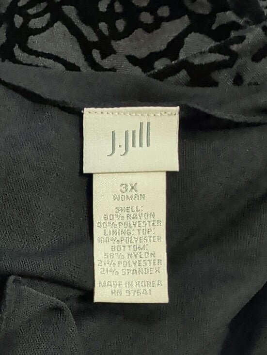 Vintage 90's J. Jill Sleeveless Mesh Sheer Bodice Velvet Burnout Black Maxi Dress Women's 3X