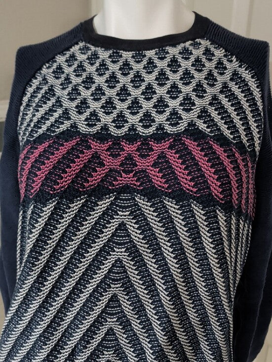 Marc by Marc Jacobs Navy, White & Pink Patterned Crewneck Sweater Women's M/L