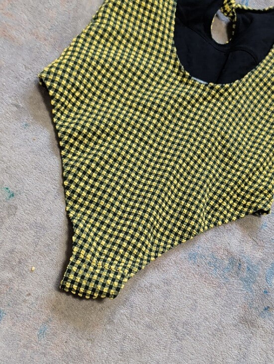 NWOT Zara Yellow & Black Gingham One-Piece Swimsuit w/ Front Knot Women's Small