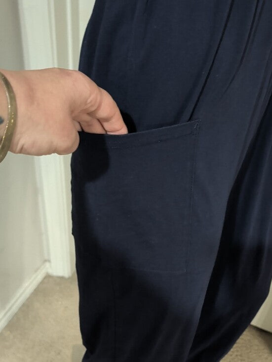 Miholl Strapless Navy Jumpsuit with Pockets Women's Medium
