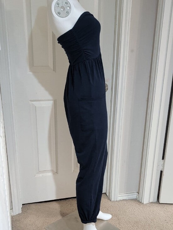 Miholl Strapless Navy Jumpsuit with Pockets Women's Medium