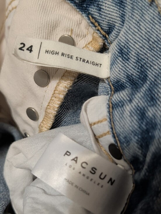 Pacsun Two-Tone Distressed Ankle Jeans in Blue and Cream Women's 24 US