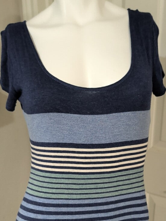 Max Studio Navy & Light Blue Striped Scoop-Neck Maxi Dress Women's Small