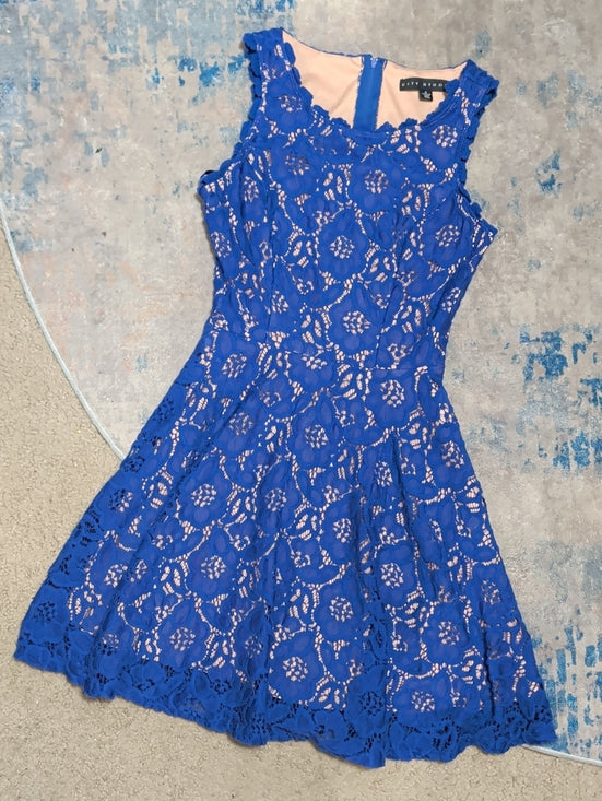 City Studio Royal Blue Lace Fit & Flare Dress Women's 0 US