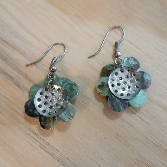 Handmade Elegant Blue Shell Floral Earrings